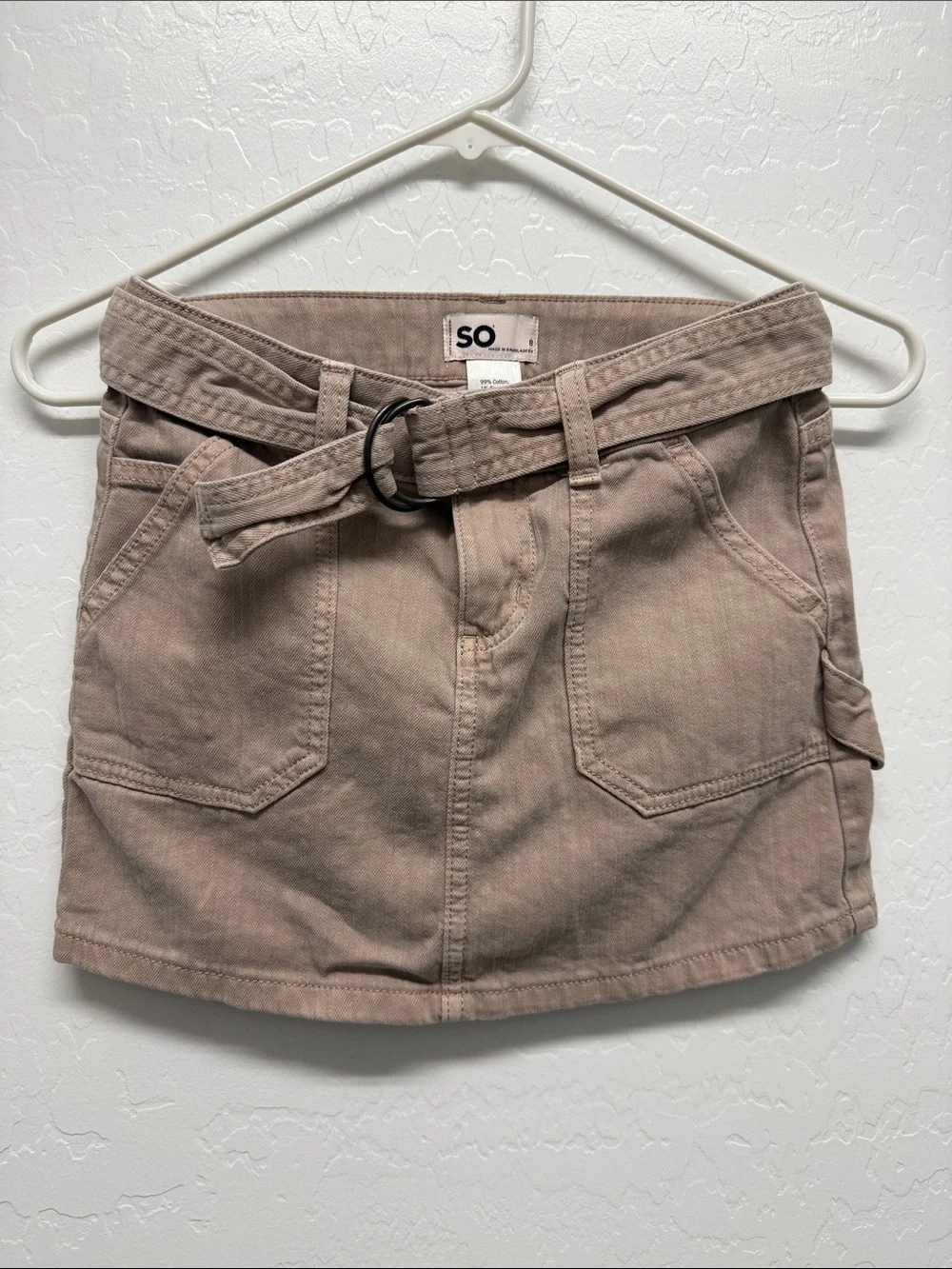 SO Beige Utility Belted Mini Skirt